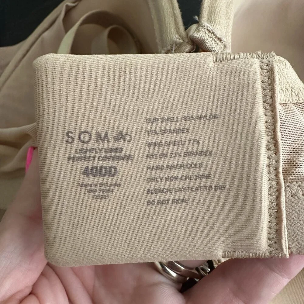 2/$30 Soma Lightly Lined Perfect Coverage Bra with Lace Warm Amber 40DD #9443